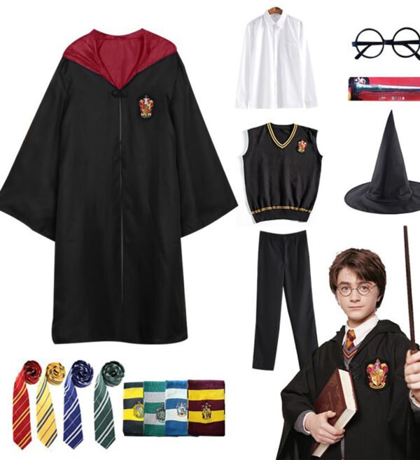 UK Harry Potter Gryffindor Ravenclaw Slytherin Robe Cloak Tie Costume Wand Scarf